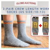 2-PAIR CREW LENGTH WORK SOCKS (US SIZE:10-13)
