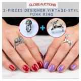 2-PIECES DESIGNER VINTAGE-STYLE PUNK RING