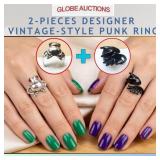 2-PCS DESIGNER VINTAGE-STYLE PUNK RING