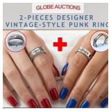 2-PCS DESIGNER VINTAGE-STYLE PUNK RING