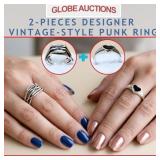 2-PCS DESIGNER VINTAGE-STYLE PUNK RING