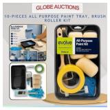 10-PCS ALL PURPOSE PAINT TRAY, BRUSH & ROLLER KIT