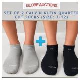 2-PAIR CALVIN KLEIN QUARTER CUT SOCKS (SIZE: 4-10)