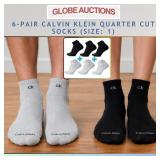 6-PAIR CALVIN KLEIN QUARTER CUT SOCKS (SIZE: 1)