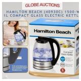 HAMILTON BEACH 1500-W 1L GLASS ELECTRIC KETTLE