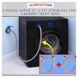 2-PCS SUPCO 3/8' x72' STAINLESS LAUNDRY INLET HOSE