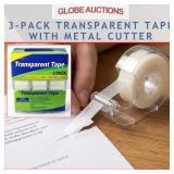 3-PACK TRANSPARENT TAPE WITH METAL CUTTER