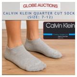 CALVIN KLEIN QUARTER CUT SOCKS (SIZE: 7-12)