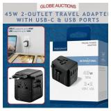 45-W 2-OUTLET TRAVEL ADAPTER W/ USB-C & USB PORTS