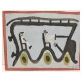 Original Mose T painting PEOPLE ON BUS on wood