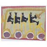 Original Mose T painting YELLOW BUS W PPL on wood