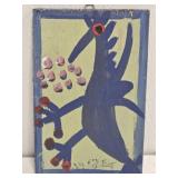 Original Mose T Blue Bird Painting on Wood