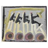 Original Mose T painting PEOPLE ON BUS on wood