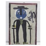Original Mose T Painting of Man with Canes on Wood