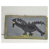 Original Mose T Painting of Black Bird on Wood