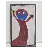 Original Mose T Painting of Blue Person in Red