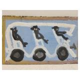 Original Mose T painting PEOPLE ON BUS on wood