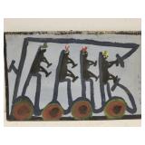 Original Mose T painting PEOPLE ON BUS on wood