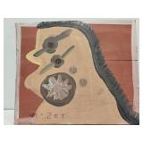 Original Mose T painting Chicken w 2 eyes on wood