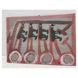 Original Mose T painting RED BUS on wood