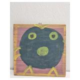 Original Mose T Teal Chicken Painting on Wood