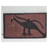 Original Mose T Painting of Black Bird on Wood