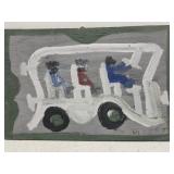 Original Mose T painting WHITE BUS W PPL on wood