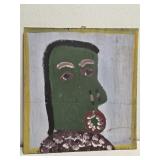 Original Mose T Painting of Green Person On Wood