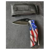 American flag pocket knife with holder