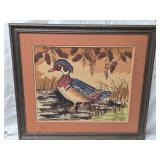 Vintage Wood Framed Cross Stitch Duck Picture