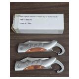 Lot of 3 Stainless Steel Clip On Knives in Box