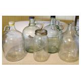 Lot of 4 Large Glass Growler Jugs & 1 Mason Jar