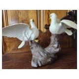 Ceramic 2 doves on a log