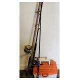3 spinning combo reel and rods and Plano box