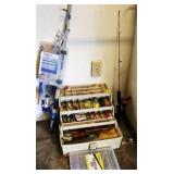 Vintage Tackle Box FULL of Items & 2 Fishing Rods