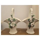 Pair of porcelain floral baskets
