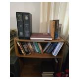 Faux wood bookshelf with books