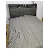 Gray Upholstered Headboard Bed Set  SEE DESC