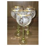 Set of 5 stemmed etched glasses