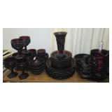 Vintage Avon red glass dish partial set