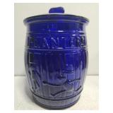 Cobalt blue PLANTERS NUTS JAR w lid