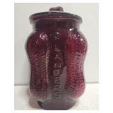Ruby red PLANTERS NUT JAR w lid