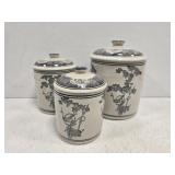 Set of 3 RDI black and white jars with lids