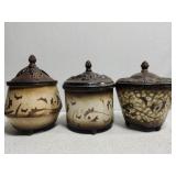 Set of 3 decorative containers w lids vintage