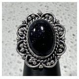 STUNNING Blue Sun Stone German Silver Ring Sz8