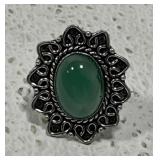 Green Onyx German Silver Ring Size 9