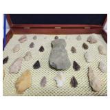 Apx 28 native arrowheads & rock