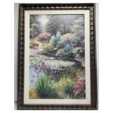 Framed print of pond w beautiful flowers