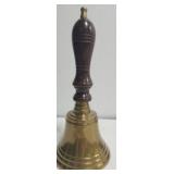 Metal hand bell w brown wooden handle