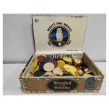 Lot of vintage poker chips & plastic w dice & more